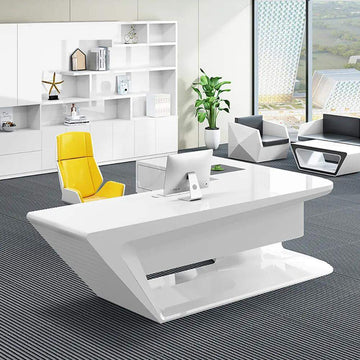 Modern L-Shaped Desk with Storage in MDF & Metal White Computer Desk Left Hand-Desks,Furniture,Office Furniture